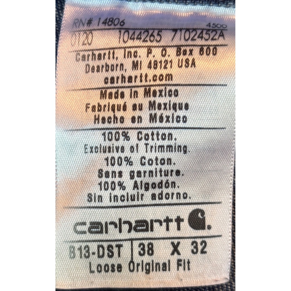 Carhartt B13-DST Loose Original Fit Carpenter Jeans Dark Stone Denim 38x32 Mens - Picture 5 of 6